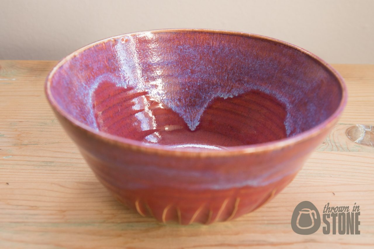 Large Stoneware Bowl - Deep Pink Grapefruit and Purple Dish