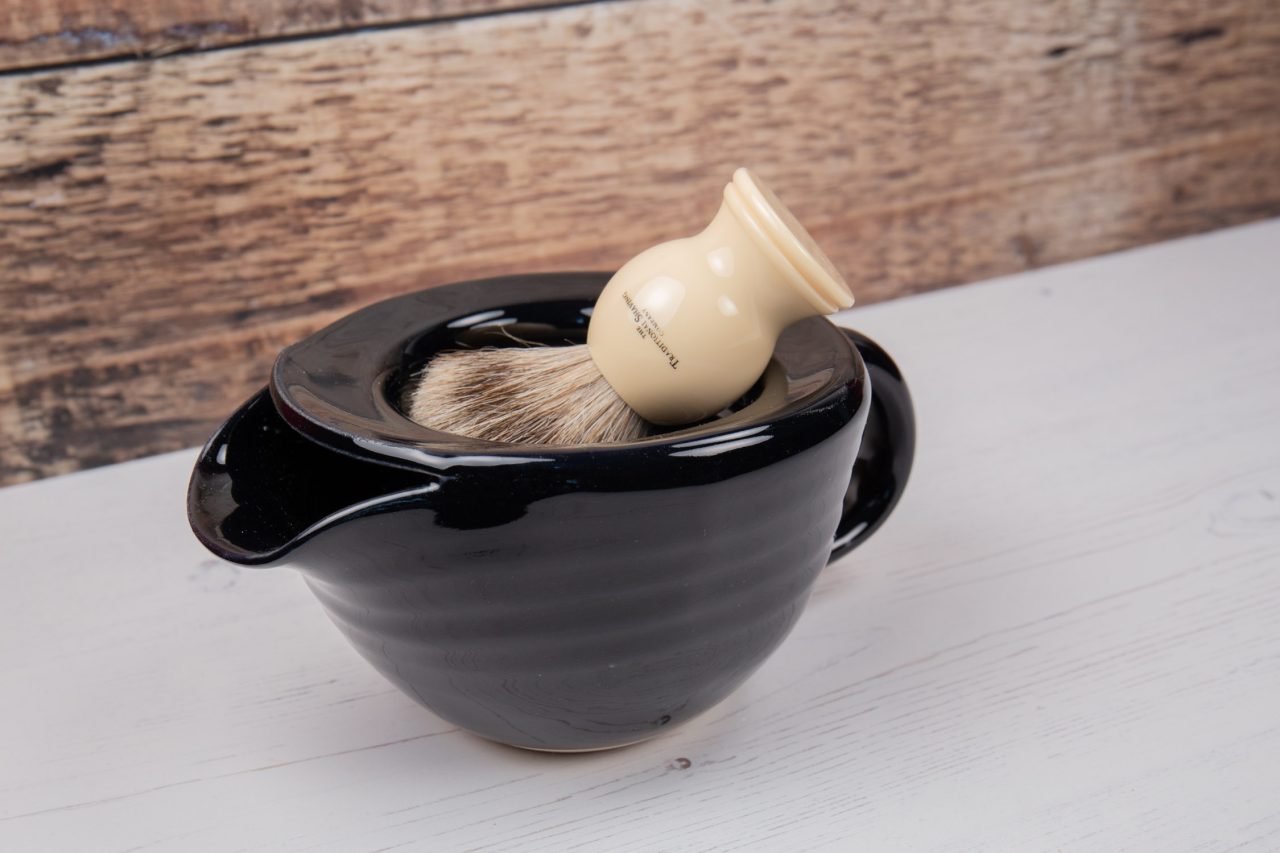 Shaving Scuttle - Black Stoneware Shaving Mug - Lather Bowl