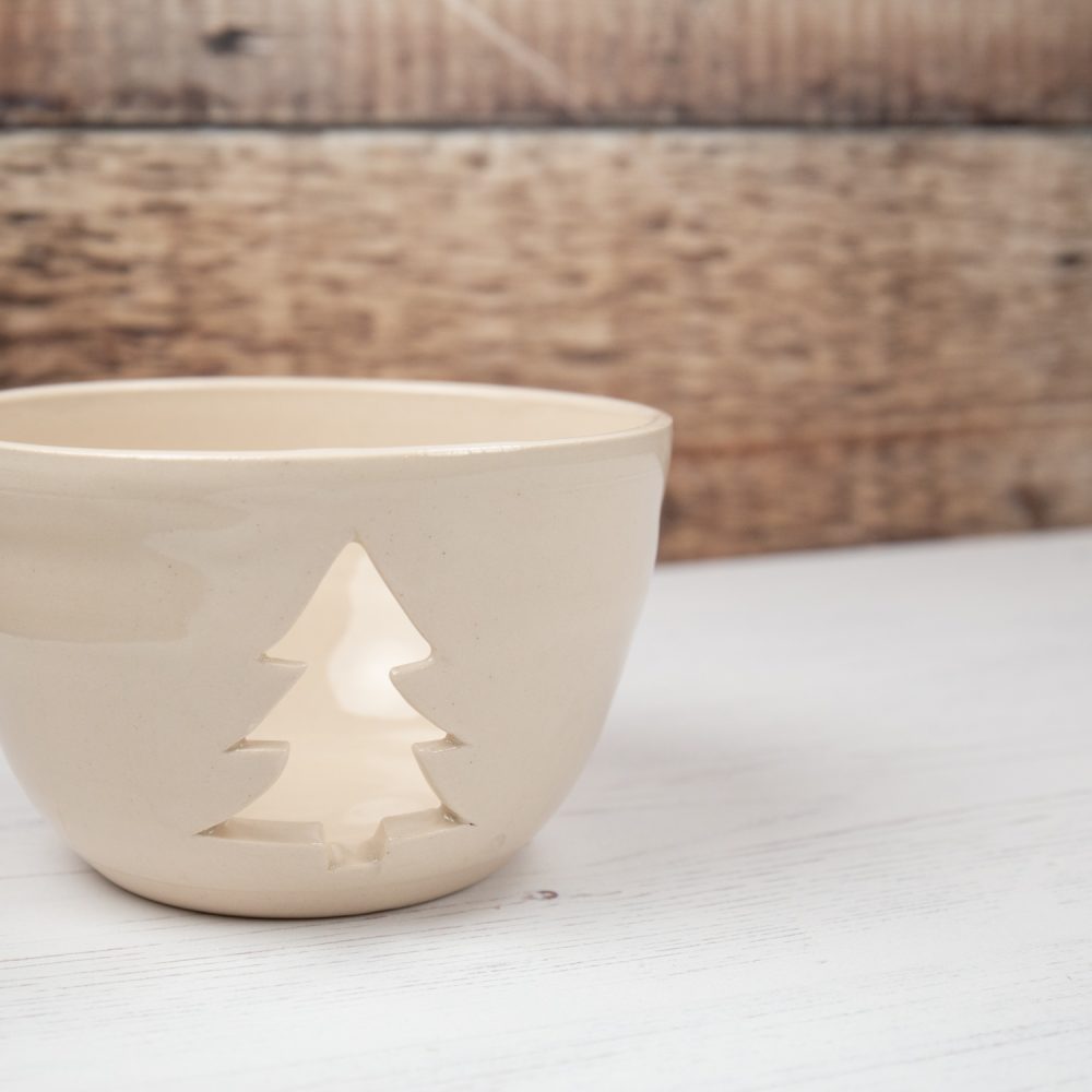 Rustic Cream Christmas Tree Candle Holder