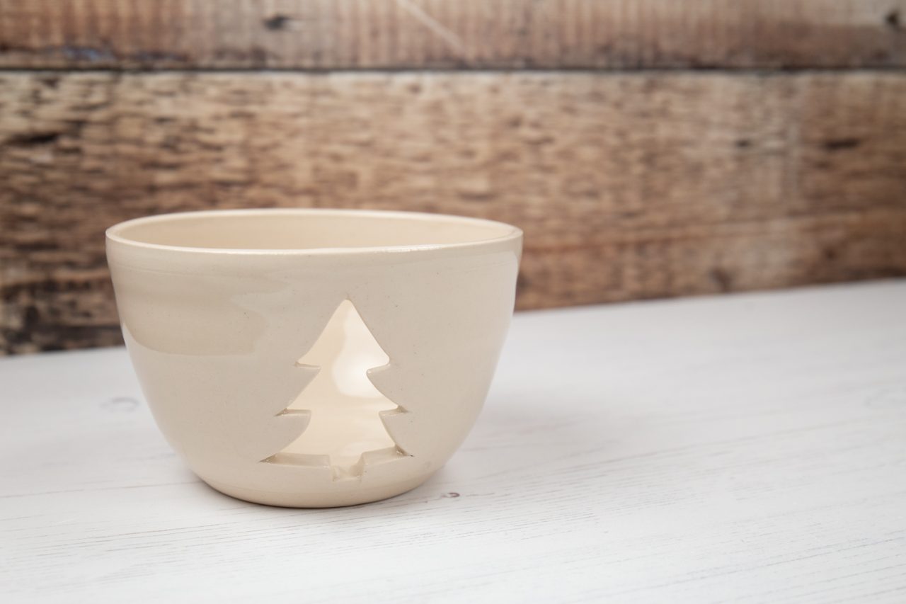 Rustic Cream Christmas Tree Candle Holder