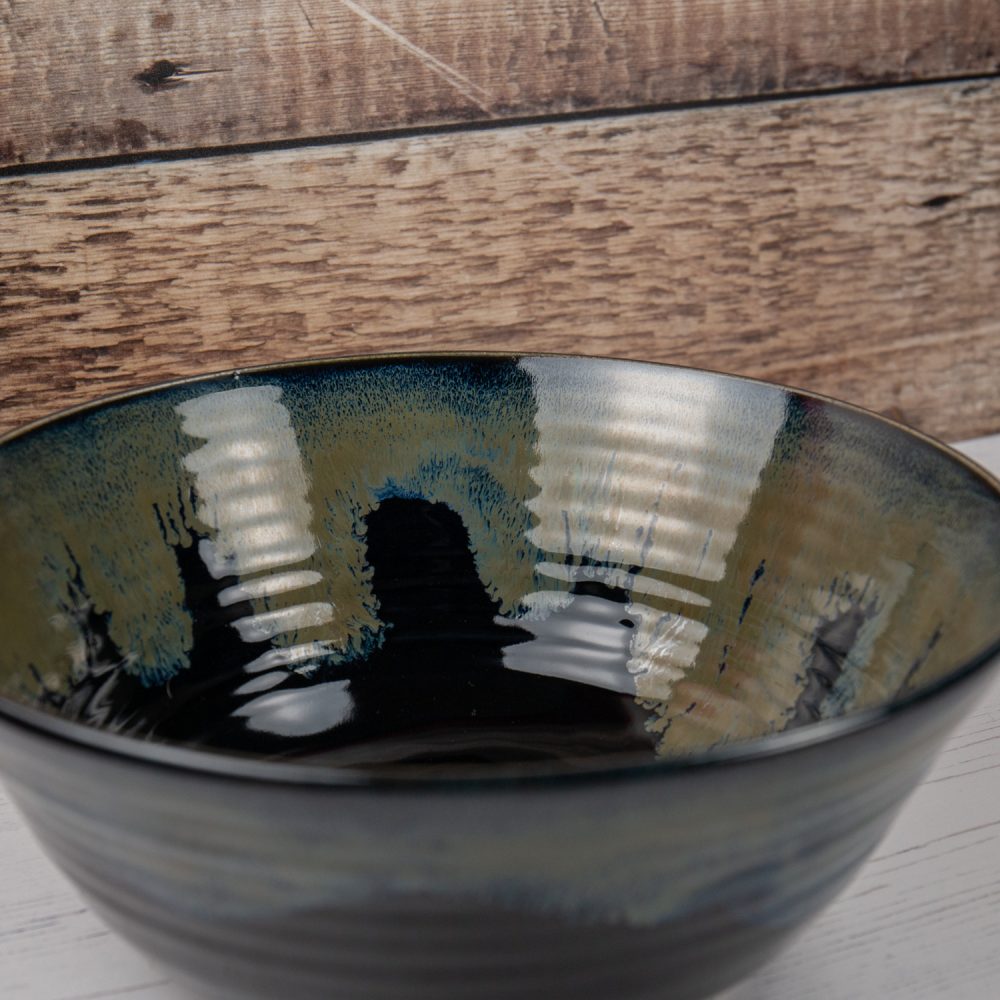 Large Black and Bronze Stoneware Bowl