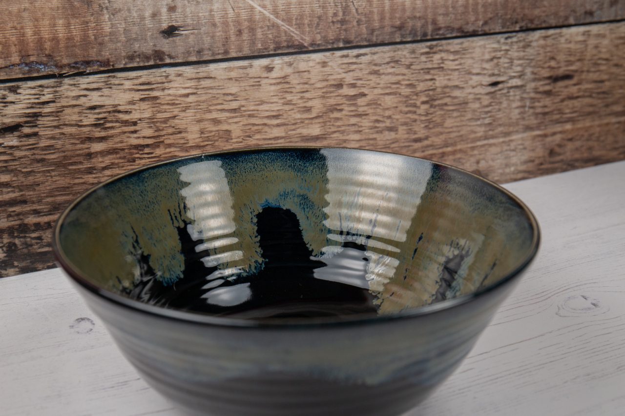 Large Black and Bronze Stoneware Bowl