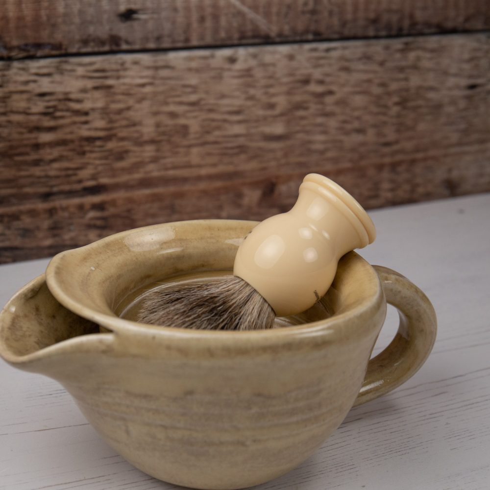 Shaving Scuttle – Oatmeal Stoneware Shaving Cup – Lather Bowl