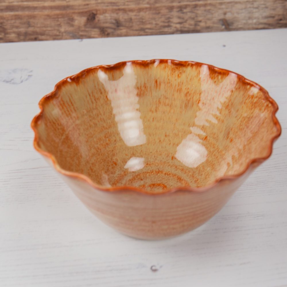 Fiery Orange Flower Rim Bowl