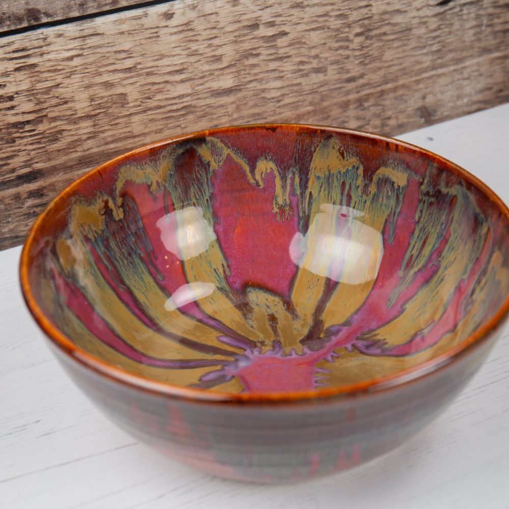 Deep Pink and Rust Stoneware Bowl