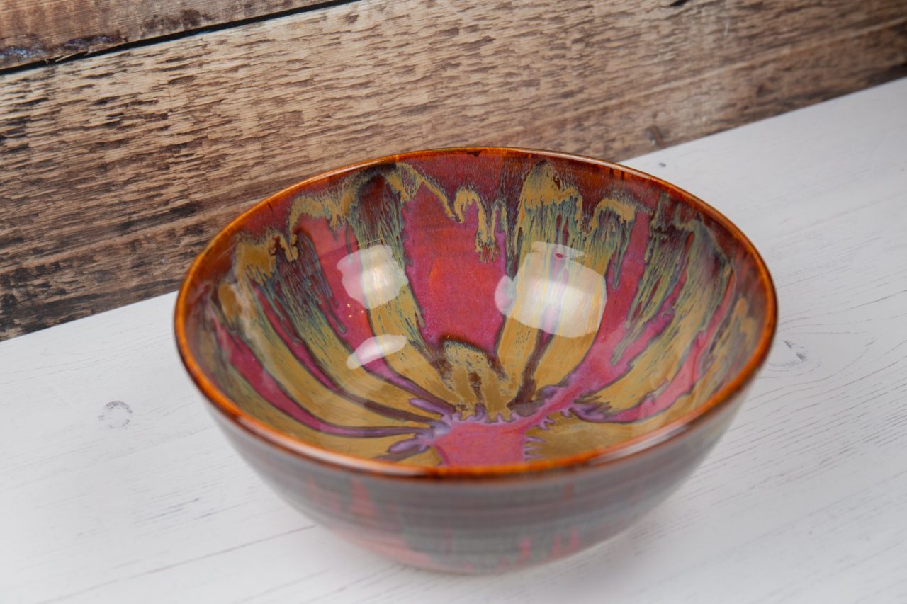 Deep Pink and Rust Stoneware Bowl