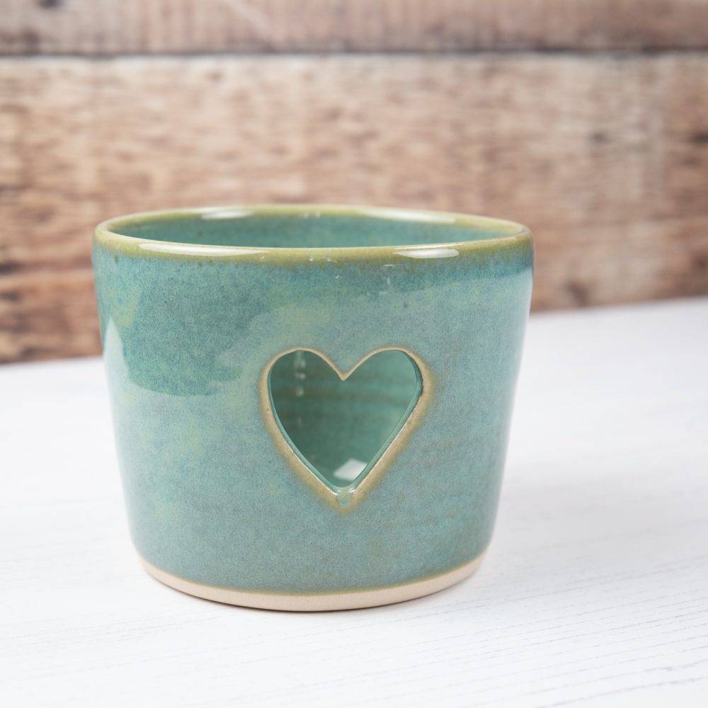 Sea Mist Green Heart Tea Light Holder