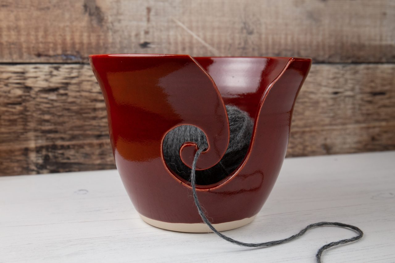 Yarn Bowl - Deep Red Medium Sized Knitting Bowl