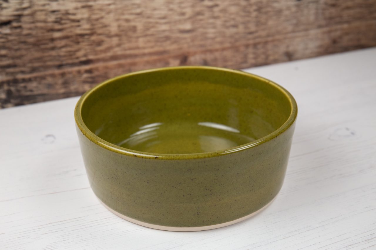 Stoneware Pet Bowl - Olive Green Dog Bowl - Water Bowl - Food Bowl