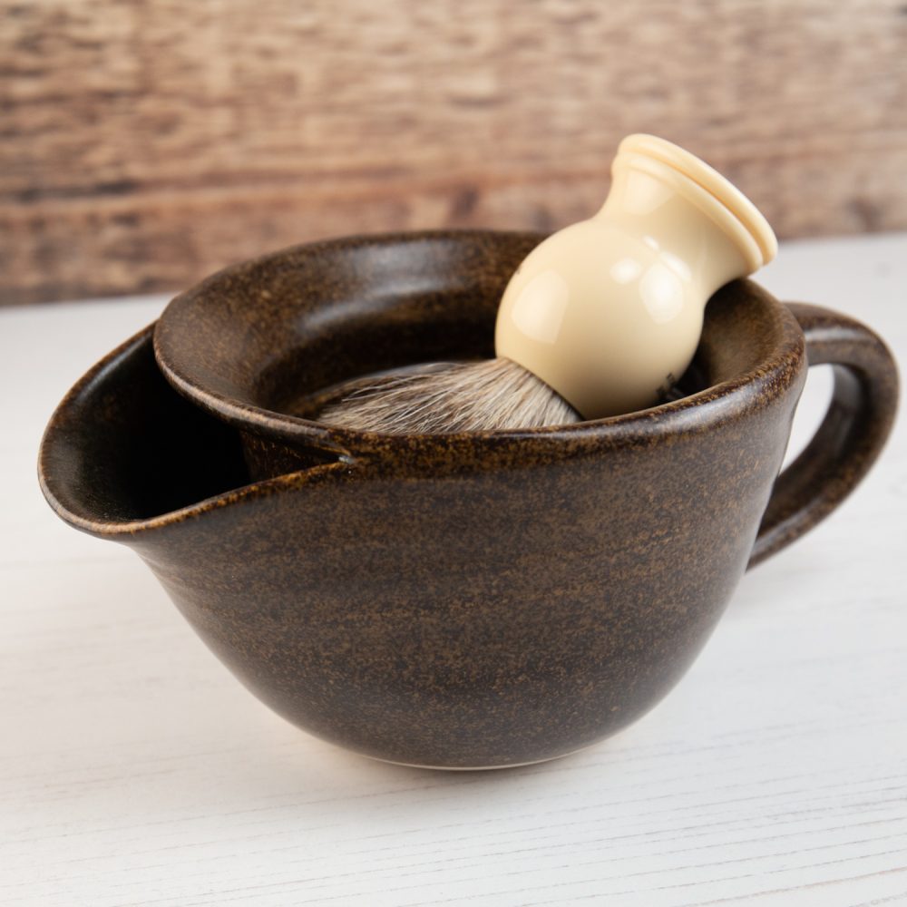 Shaving Scuttle – Speckled Brown Stoneware Shaving Cup