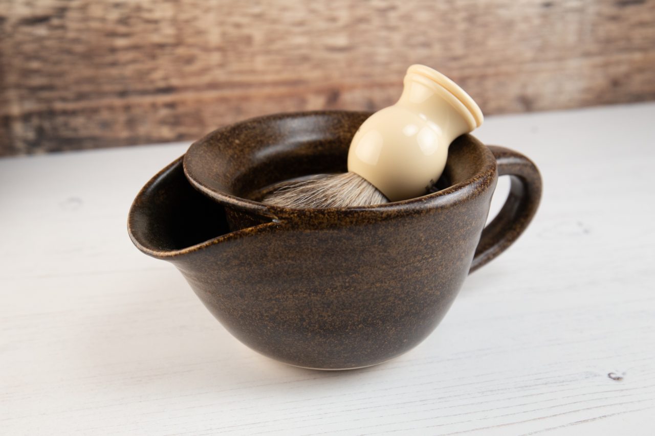 Shaving Scuttle - Speckled Brown Stoneware Shaving Cup