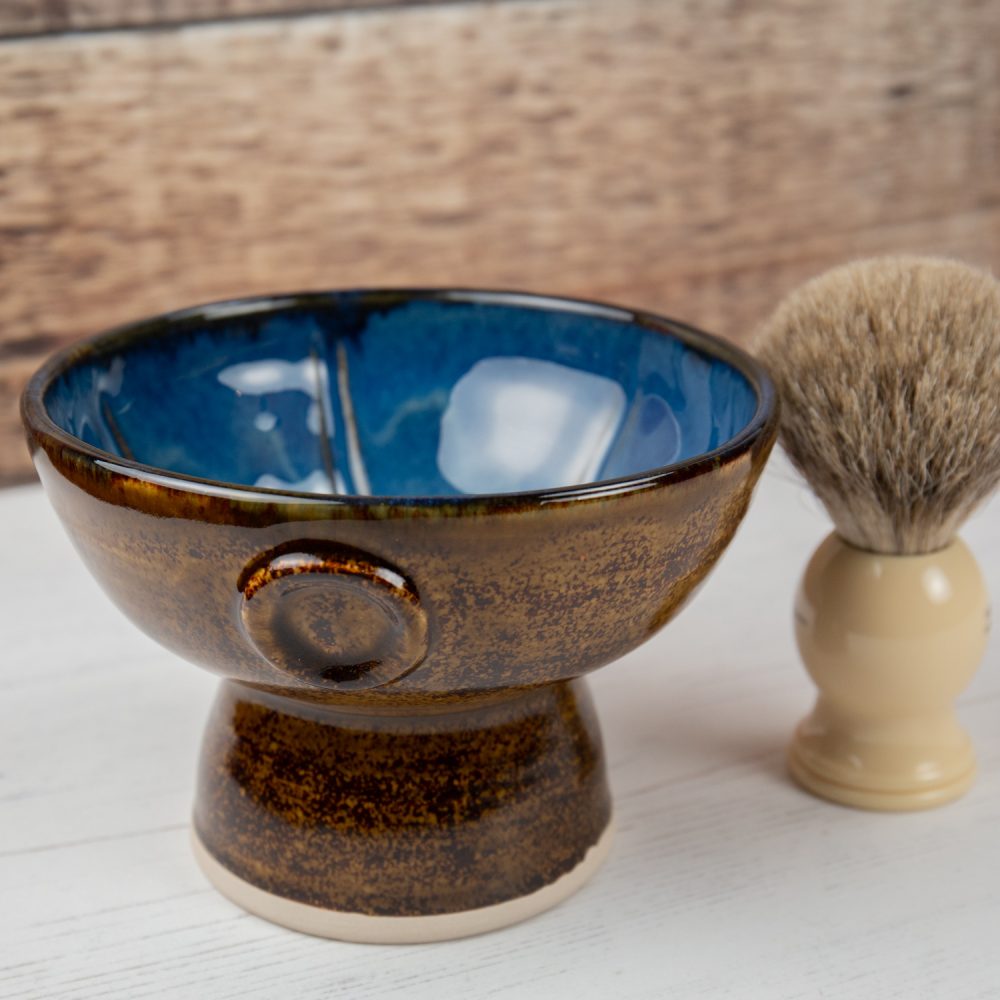 Shaving Bowl – Speckled Brown and Lagoon Blue