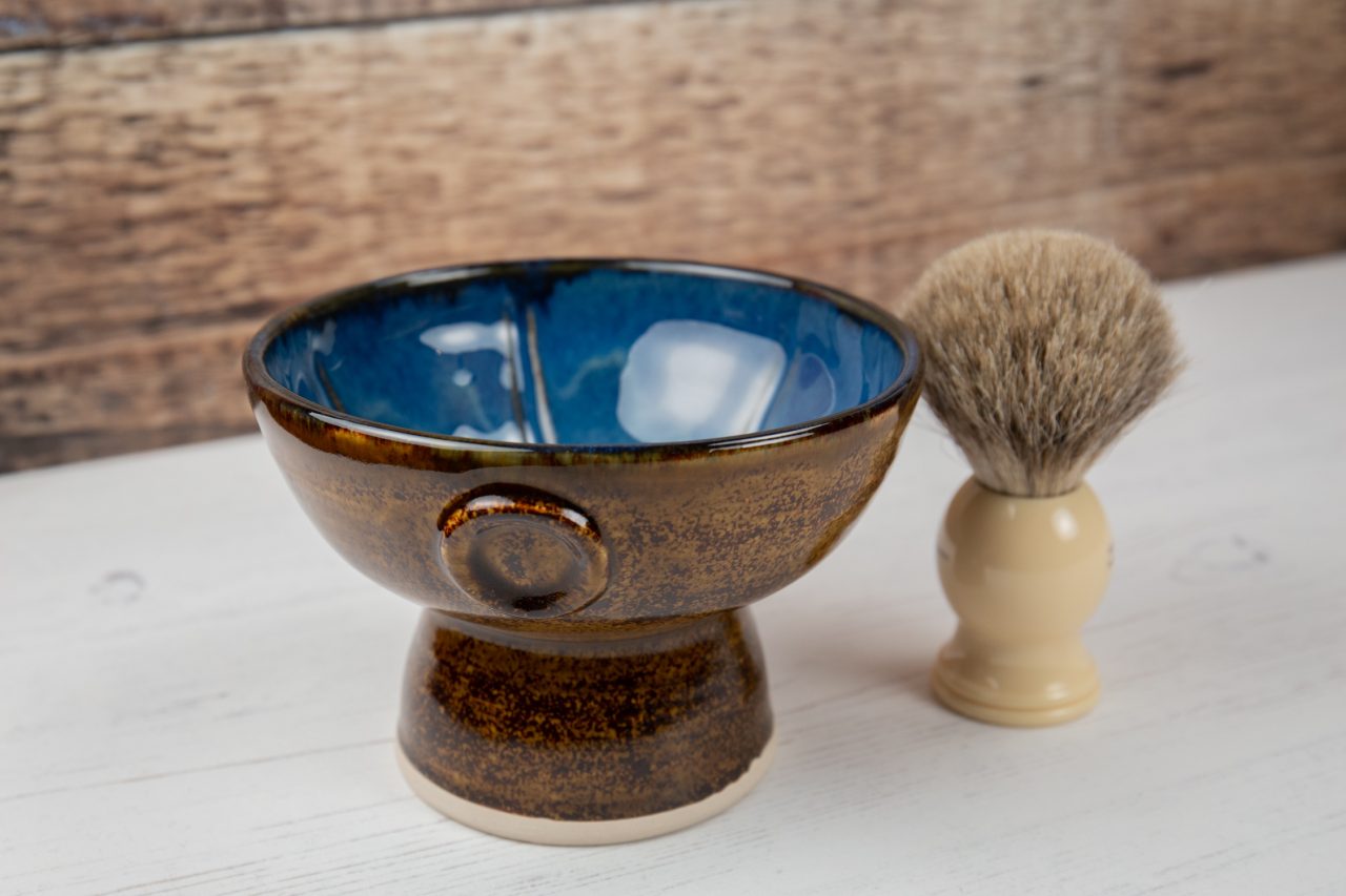 Shaving Bowl - Speckled Brown and Lagoon Blue