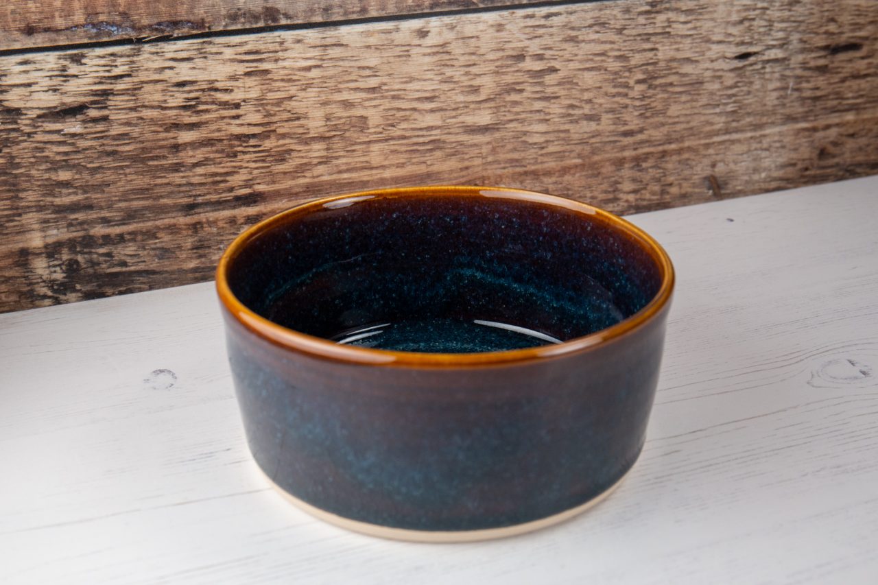 Stoneware Pet Bowl - Blue Amber