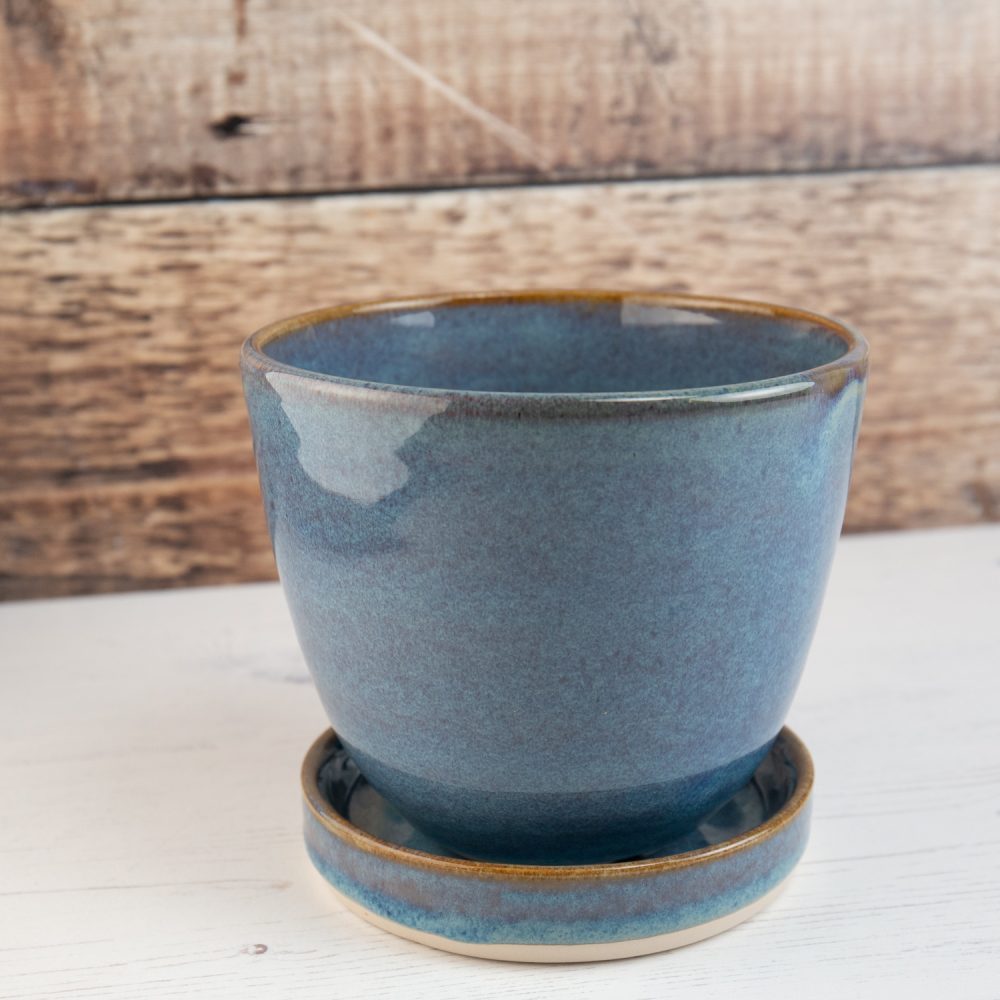 Denim Blue Stoneware Flower Pot