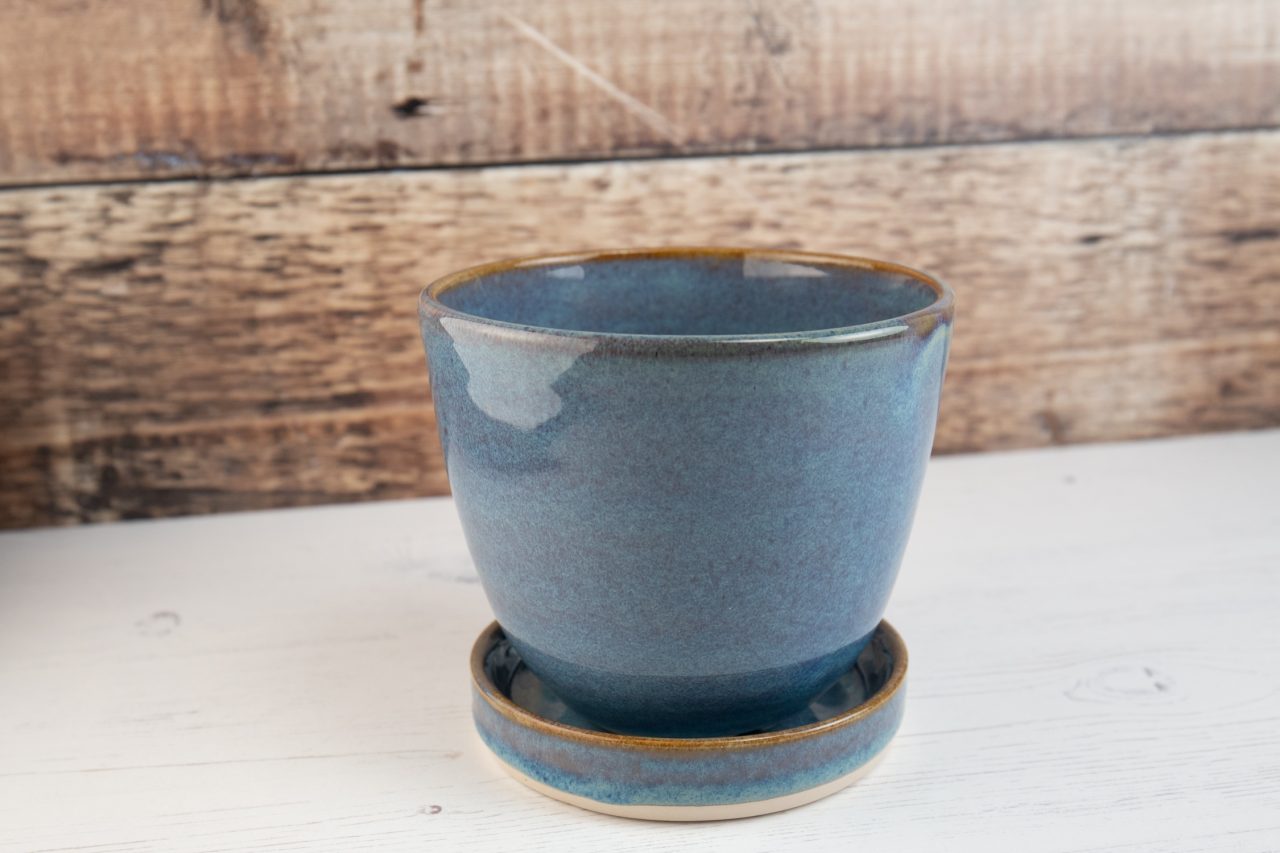 Denim Blue Stoneware Flower Pot