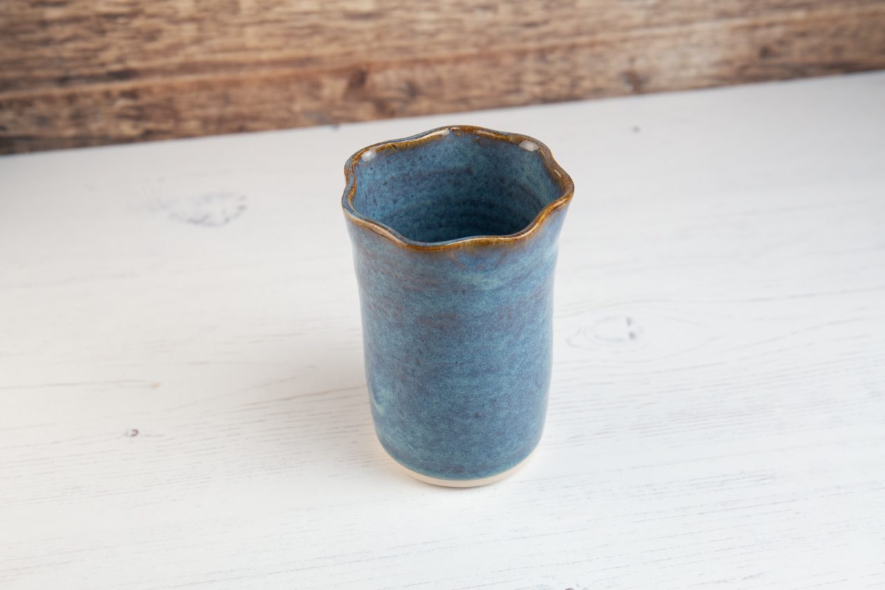 Mini Vase - Blue Rustic Individual Flower Vase Fluted Rim
