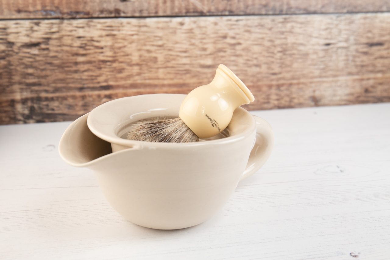 Shaving Scuttle - Cream Stoneware Shaving Cup - Lather Bowl