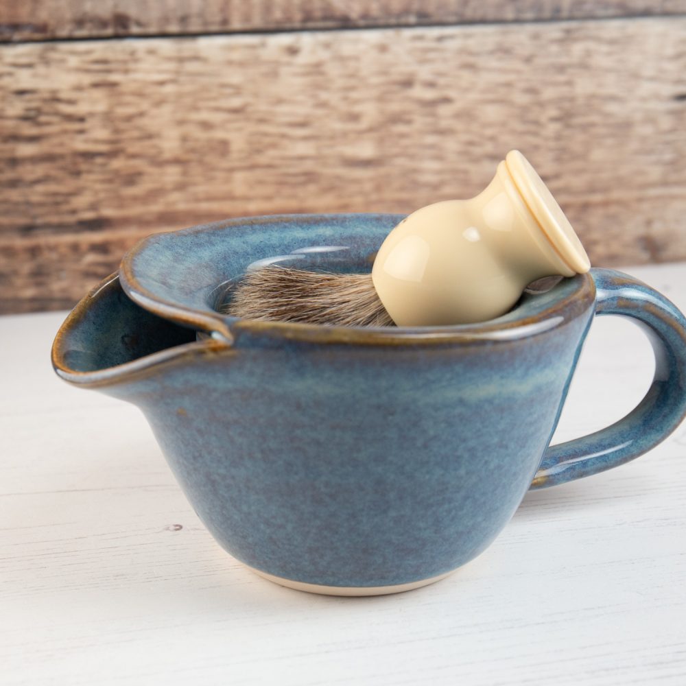 Shaving Scuttle – Denim Blue Stoneware Shaving Bowl – Lather Bowl