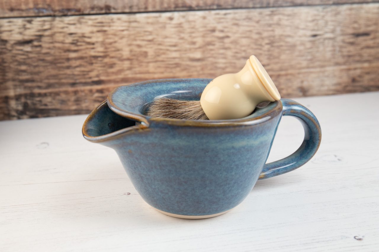 Shaving Scuttle - Denim Blue Stoneware Shaving Bowl - Lather Bowl