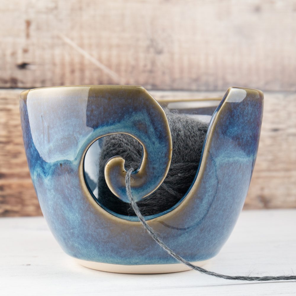 Yarn Bowl – Denim Blue Stoneware Knitting Bowl
