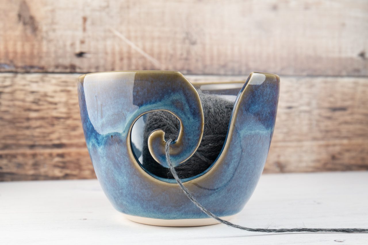 Yarn Bowl - Denim Blue Stoneware Knitting Bowl