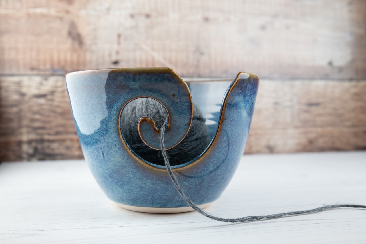 Yarn Bowl - Denim Blue Stoneware Knitting Bowl