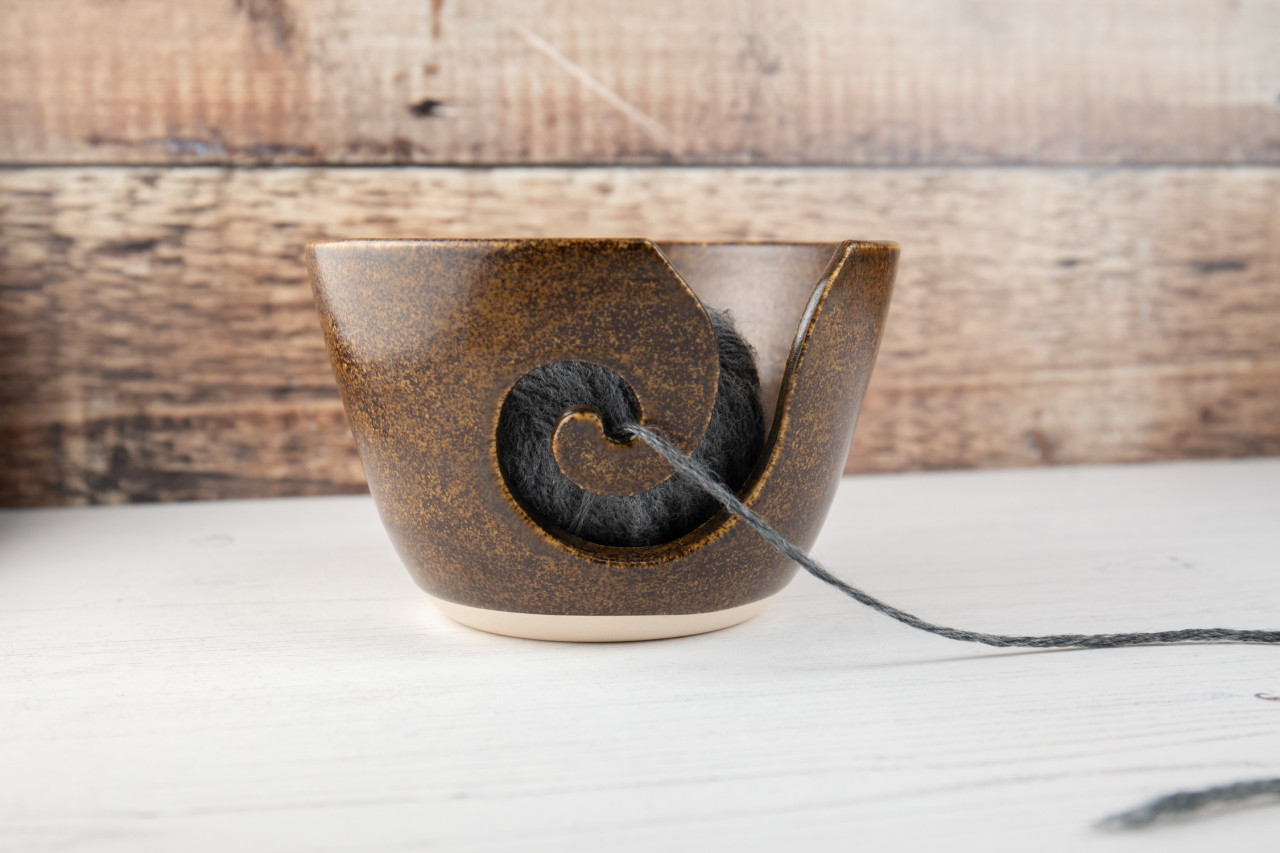 Yarn Bowl - Brown Knitting Bowl